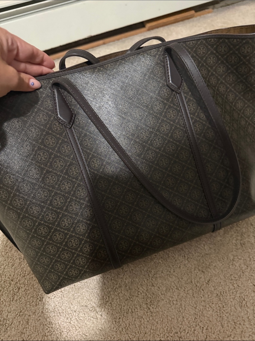 Tory Burch Dark Brown Monogram Duffel Bag